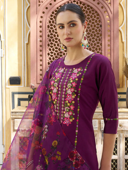 Purple Viscose Rayon Pant Suit 189459 Closure View